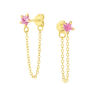 Wholesale 4mm Star Cubic Zirconia Sliver Stud Earrings with Chain