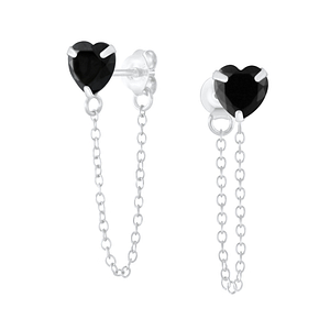 Wholesale 6mm Heart Cubic Zirconia Sliver Stud Earrings with Chain