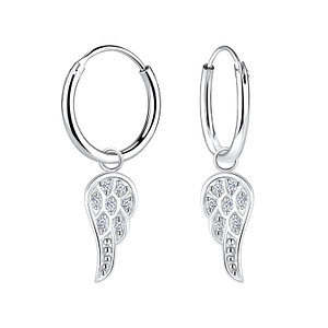Wholesale Silver Wing Cubic Zirconia Charm Hoop Earrings