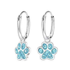 Wholesale Silver Paw Print Charm Hoop Earrings