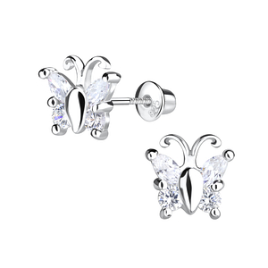 Wholesale Silver Butterfly Screw Back Bullet Earrings