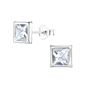 Wholesale Silver Square Crystal Stud Earrings