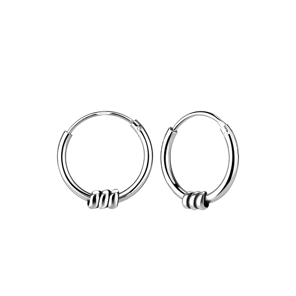 925 Silver Jewelry | 12mm Silver Bali Hoop Earrings - 7779