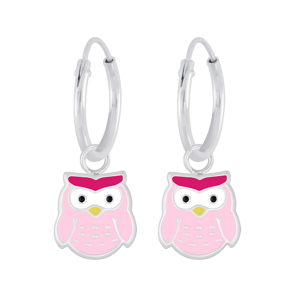 Wholesale Silver Owl Charm Hoop Earrings