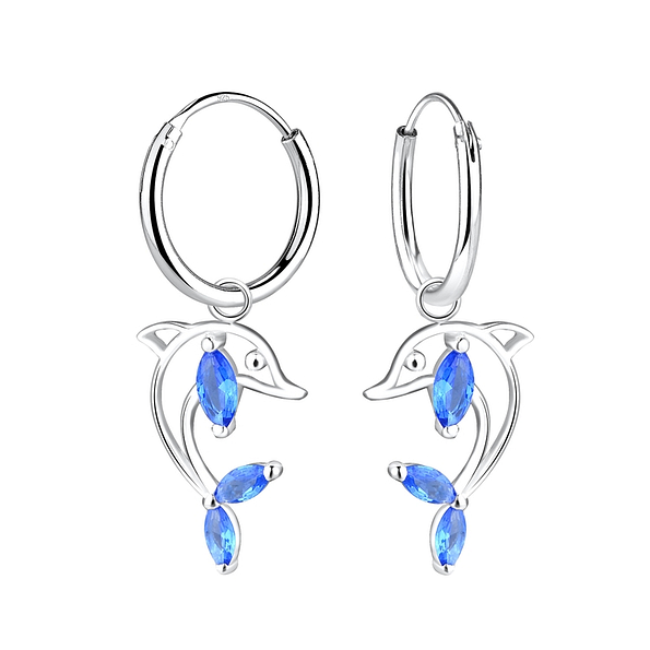 Wholesale Silver Dolphin Charm Hoop Earrings