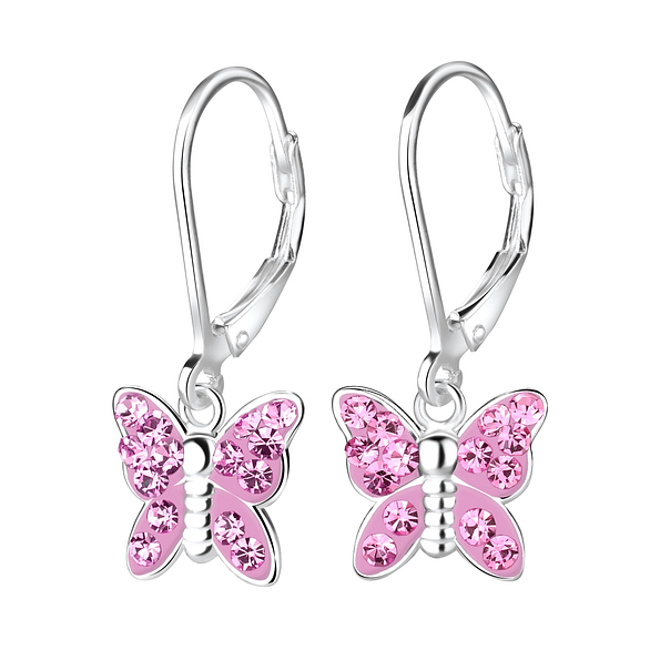 Wholesale Silver Butterfly Crystal Lever Back Earrings