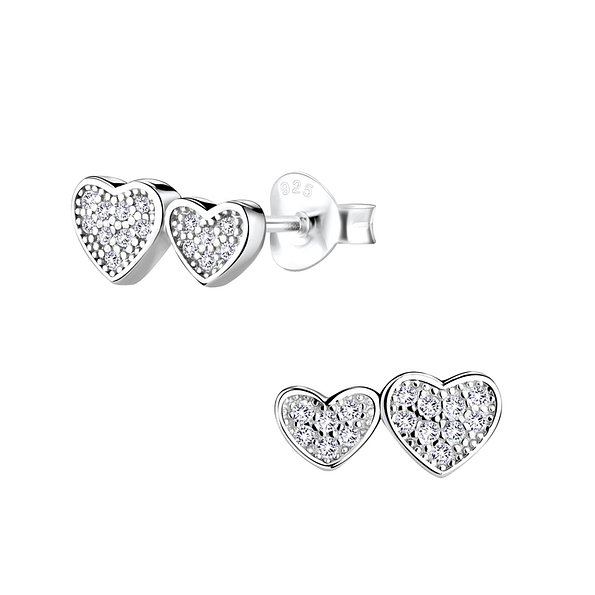 Wholesale Silver Double Heart Stud Earrings