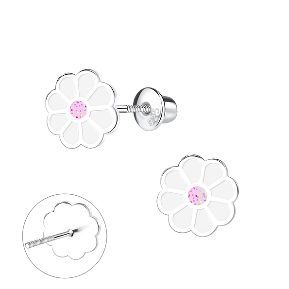 Wholesale Silver Flower Screw Back Stud Earrings