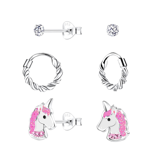 Wholesale Silver Unicorn Earrings Set