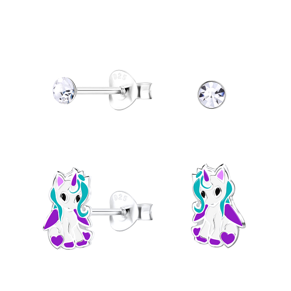 Wholesale Silver Unicorn Stud Earrings Set