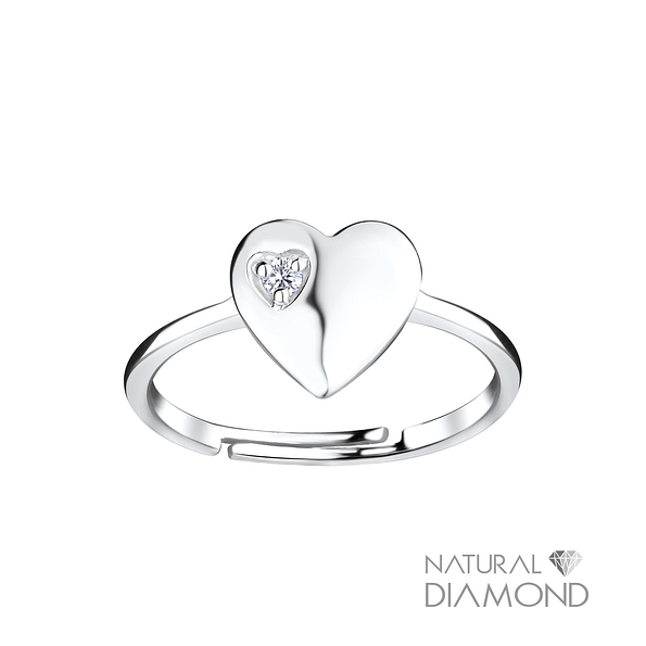 Wholesale Silver Heart Adjustable Ring With Natural Diamond