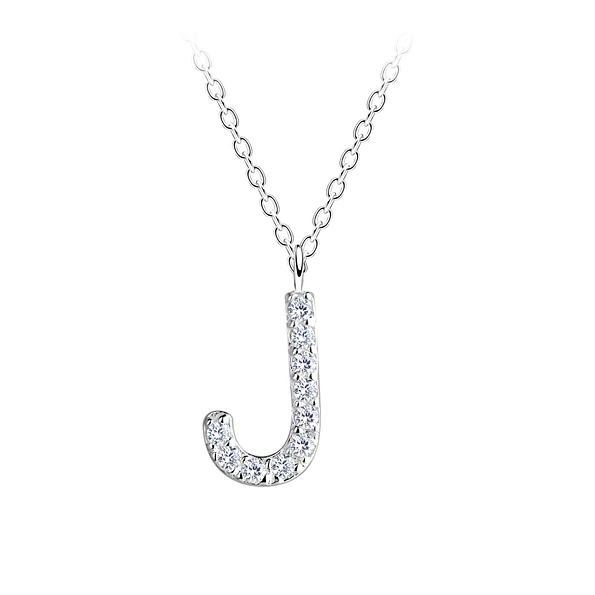 925 Silver Jewelry Silver Letter J Necklace 18894