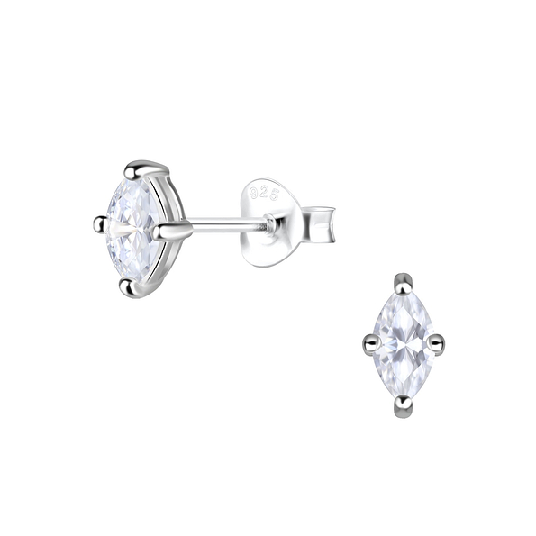 Wholesale 3x6mm Marquise Cubic Zirconia Silver Stud Earrings 