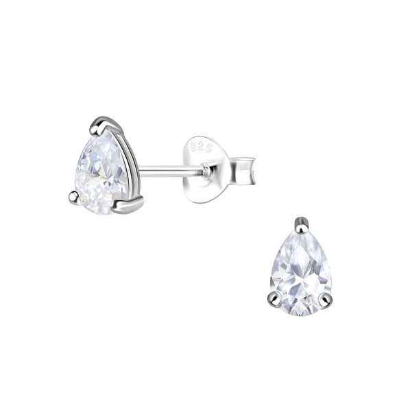 Wholesale 4x6mm Pear Cubic Zirconia Silver Stud Earrings