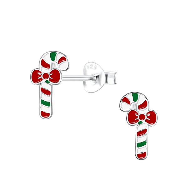 925 Silver Jewelry Silver Candy Cane Stud Earrings 19073