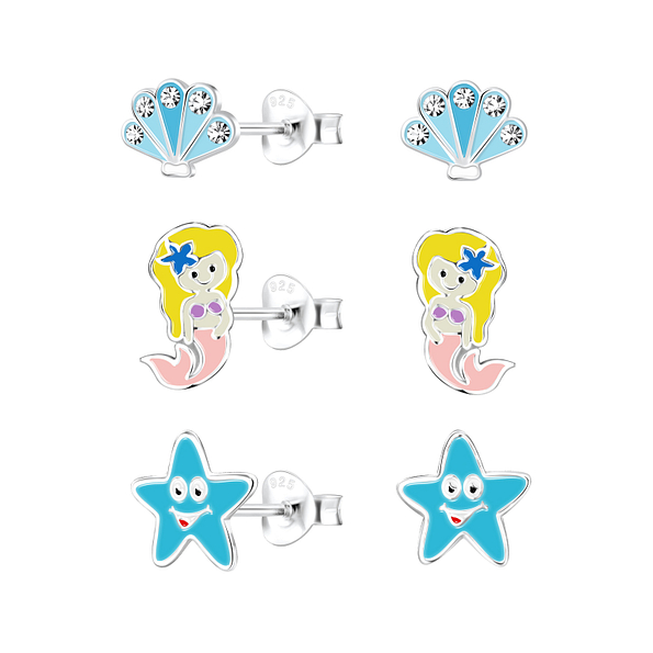 Wholesale Silver Ocean Stud Earrings Set