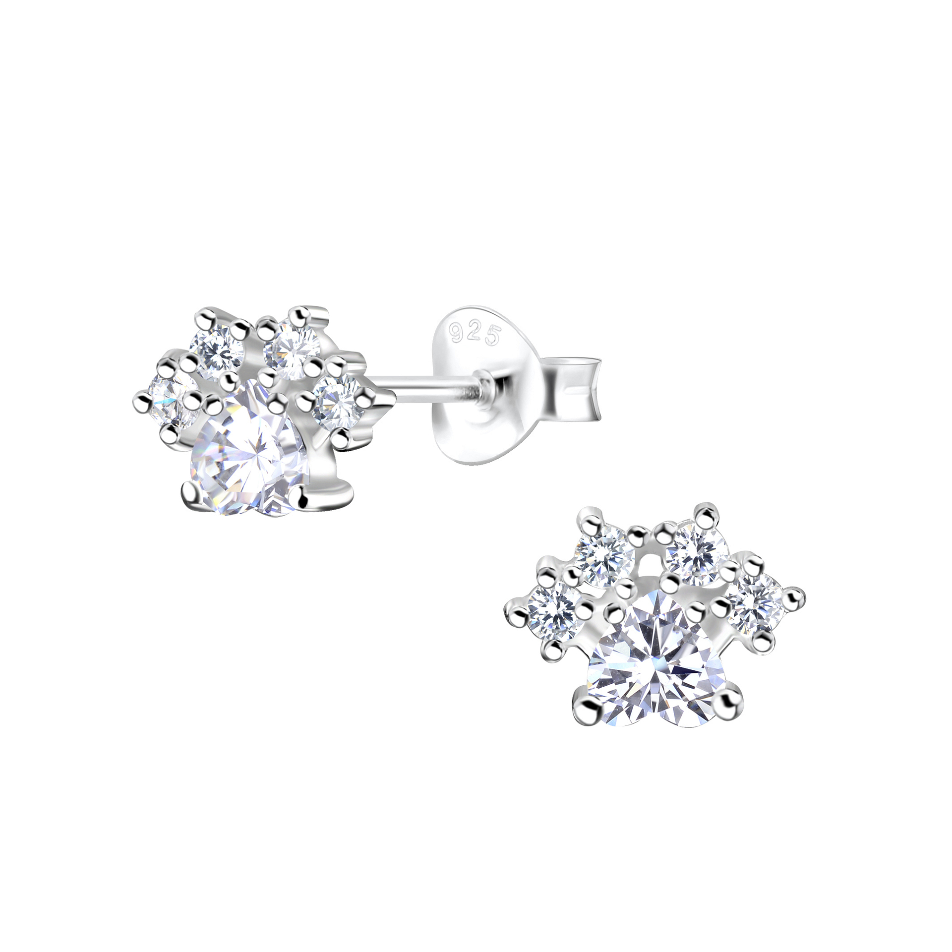 925 Silver Jewelry Silver Paw Print Stud Earrings 6884