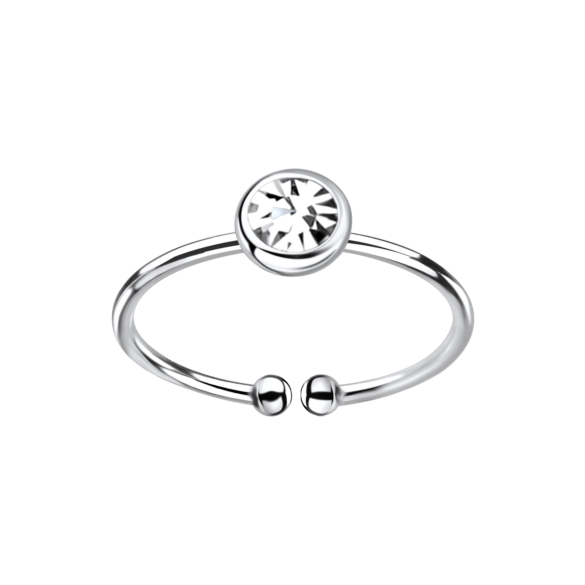 925 Silver Jewelry | 5mm Crystal Silver Open Ring - 9295
