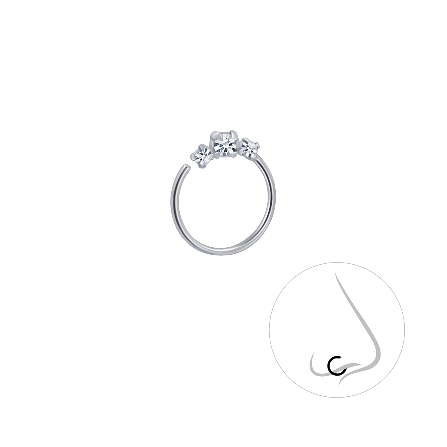 925 Silver Jewelry Crystal Silver Nose Ring Pack Of 5 13307