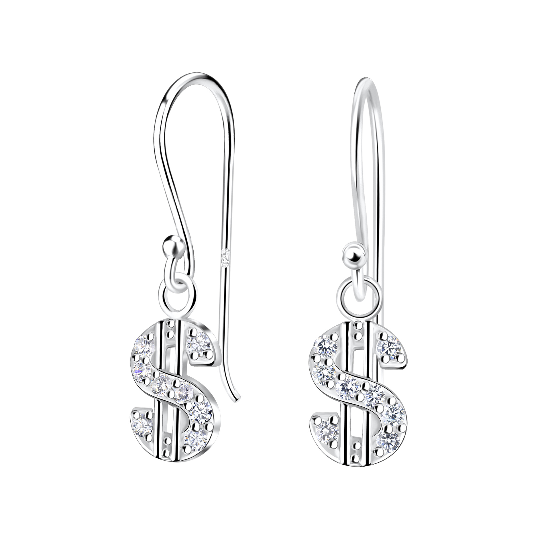 925 Silver Jewelry Silver Dollar Sign Earrings 10142