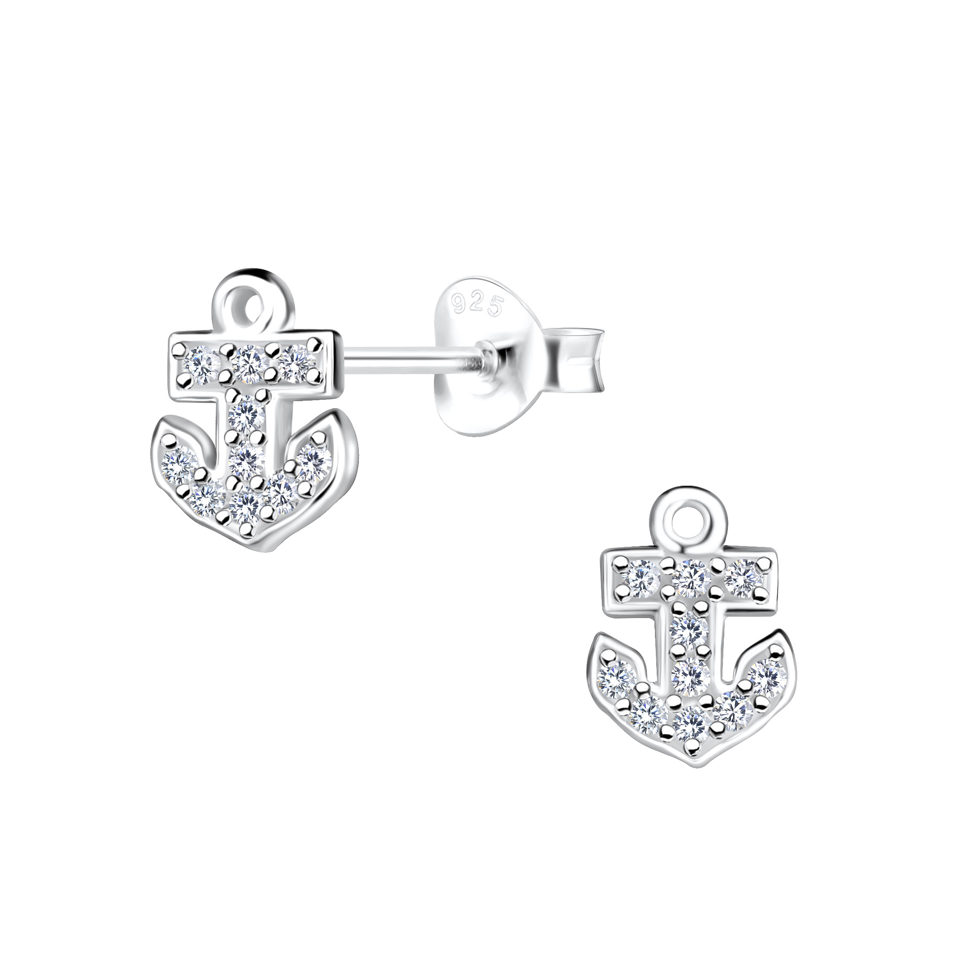 925 Silver Jewelry Silver Anchor Stud Earrings 17332