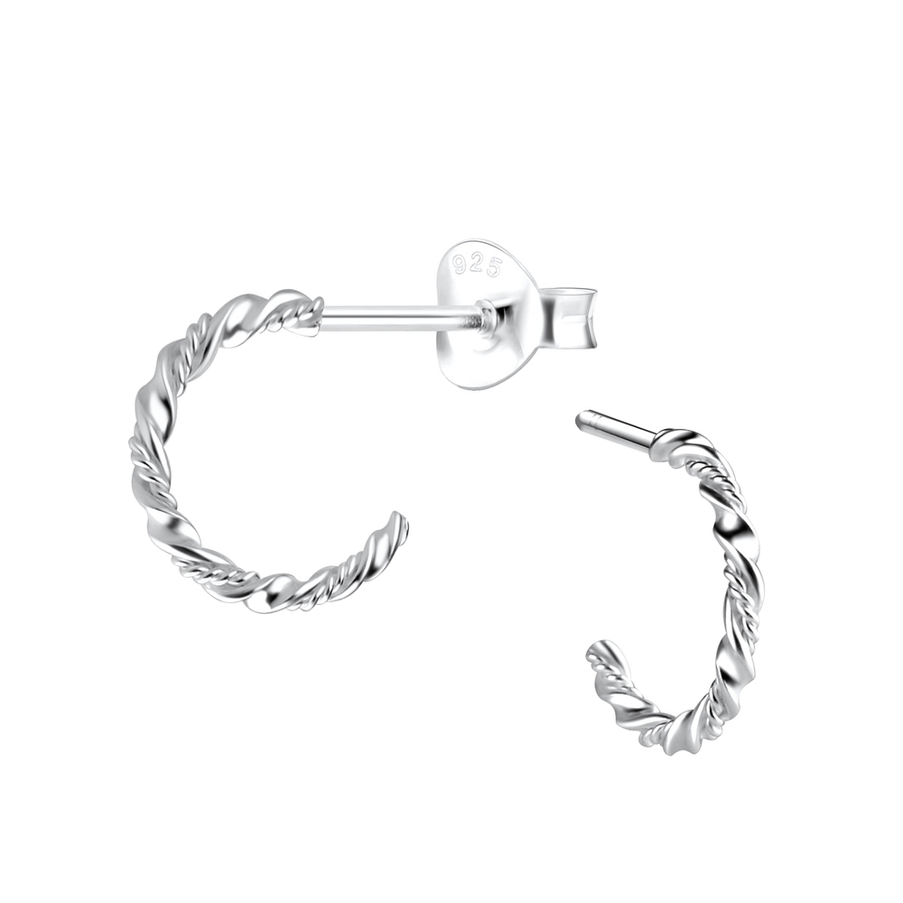 925 Silver Jewelry Silver Twisted Half Hoop Stud Earrings 9224