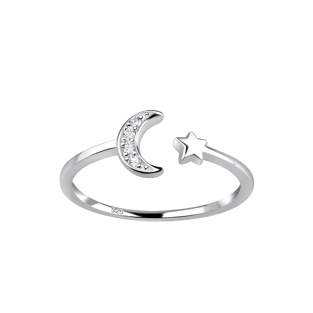 925 Silver Jewelry | Silver Opened Moon Ring - 19246