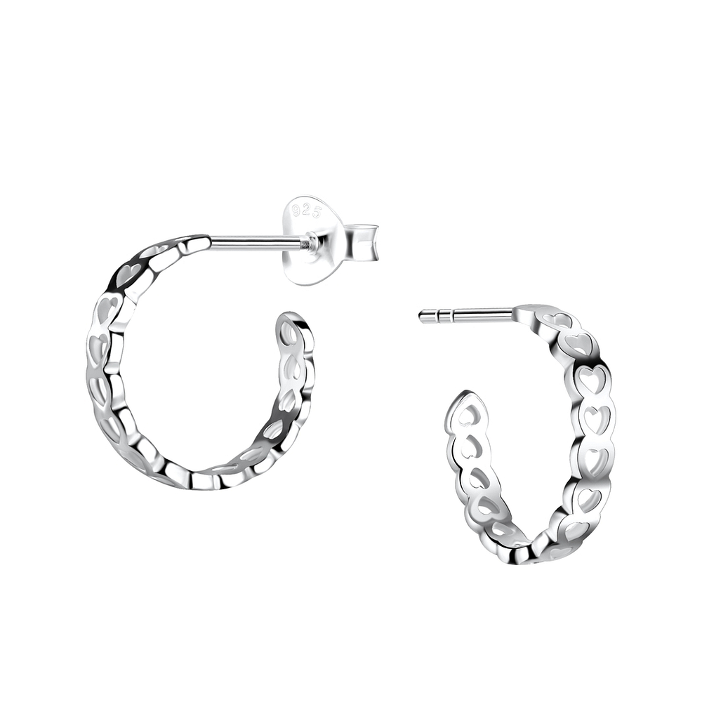 925 Silver Jewelry Silver Heart Half Hoop Stud Earrings 19533