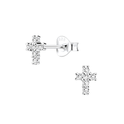Wholesale Silver Cross Cubic Zirconia Stud Earrings