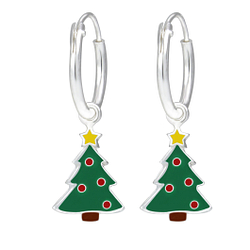 Wholesale Silver Christmas Tree Charm Hoop Earrings