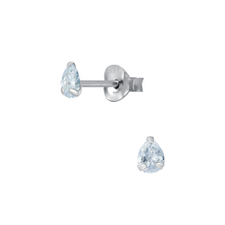 Wholesale 3X4mm Pear Cubic Zirconia Silver Stud Earrings