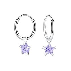 Wholesale 6mm Star Cubic Zirconia Silver Charm Hoop Earrings