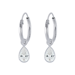 Wholesale 4x6mm Pear Cubic Zirconia Silver Charm Hoop Earrings