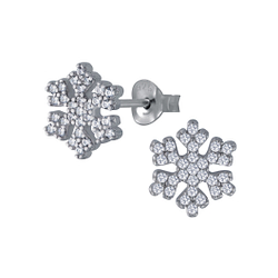 Wholesale Silver Snowflake Cubic Zirconia Stud Earrings