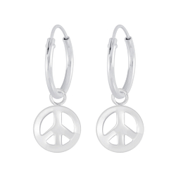 Wholesale Silver Peace Symbol Charm Hoop Earrings