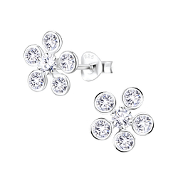 Wholesale Silver Flower Cubic Zirconia Stud Earrings