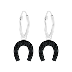 Wholesale Silver Horseshoe Crystal Charm Hoop Earrings