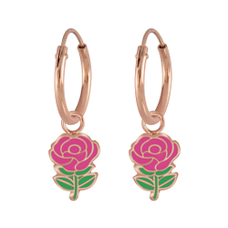 Wholesale Silver Rose Charm Hoop Earrings