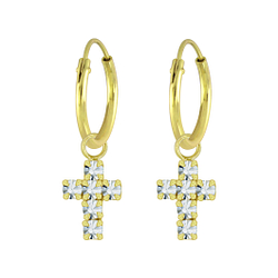 Wholesale Silver Cross Crystal Charm Hoop Earrings