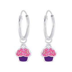Wholesale Silver Cupcake Crystal Charm Hoop Earrings