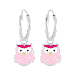 Wholesale Silver Owl Charm Hoop Earrings
