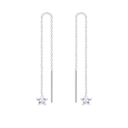 Wholesale 4mm Star Cubic Zirconia Silver Thread Through Earrings