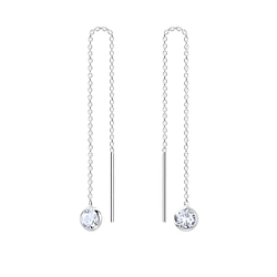 Wholesale 4mm Round Cubic Zirconia Silver Thread Through Earrings