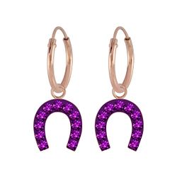 Wholesale Silver Horseshoe Crystal Charm Hoop Earrings
