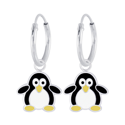 Wholesale Silver Penguin Charm Hoop Earrings