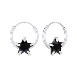 Wholesale 6mm Star Cubic Zirconia Silver Hoop Earrings