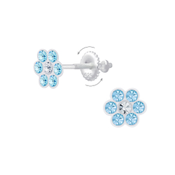 Wholesale Silver Flower Crystal Screw Back Earrings