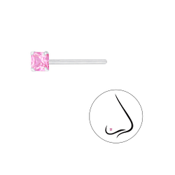 Wholesale 3mm Square Cubic Zirconia Silver Nose Stud - Pack of 10