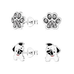 Wholesale Silver Dog Lovers Stud Earrings Set
