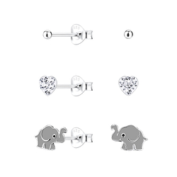 Wholesale Silver Elephant Stud Earrings Set